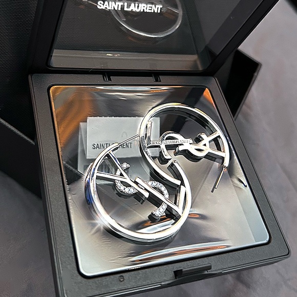 Authentic YSL Saint Laurent Monogram-Hoop Logo Earring Set - Picture 6 of 17